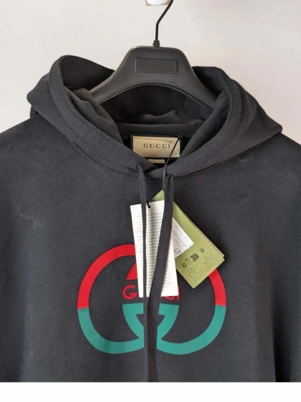 NWT Gucci Black Hoodie with Red & Green Interlocking Logo XL